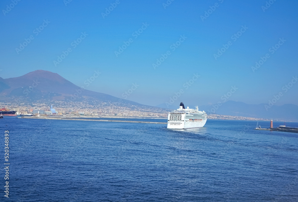 Cruise ship leaving port of Naples, Italy