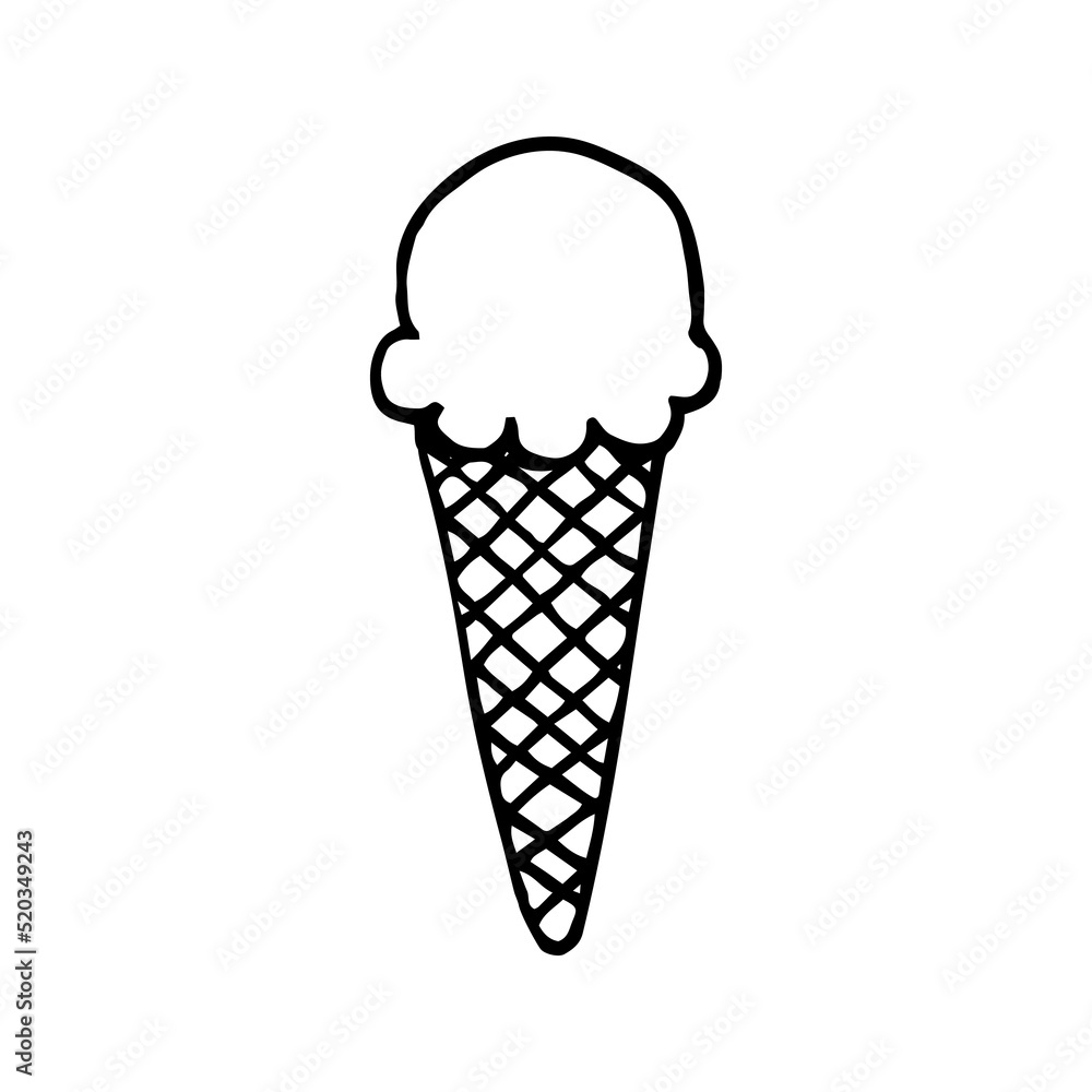 Doodle ice cream in cone. Hand-drawn vector illustration Doodle ice cream in cone. Hand-drawn vector illustration