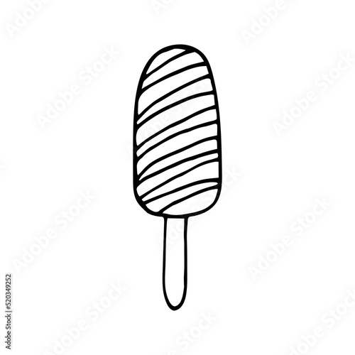 Doodle chocolate-glazed ice cream. Hand drawn vector illustration
