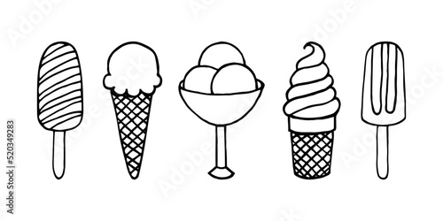 A set of doodle ice cream. Hand-drawn vector illustration