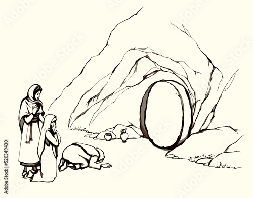 Women came to the tomb of Christ . Vector drawing
