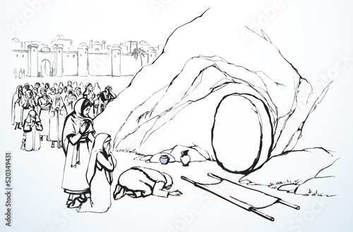 Funeral procession of Lazarus. Pencil drawing