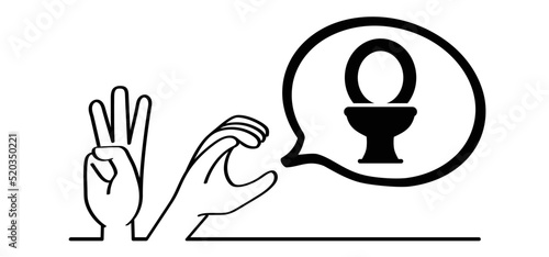 Deaf sign language, wc, toilet. Deafness cartoon. Funny vector gestures hand. Slogan restroom or bathroom for man and woman to peeing. toilets, WC pictogram or sign. World toilet day.