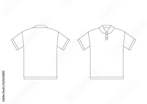 ポロシャツ 半袖 丸襟 シャツ 服 テンプレート イラスト モノクロ シンプル ゴルフシャツ ベクター 前後