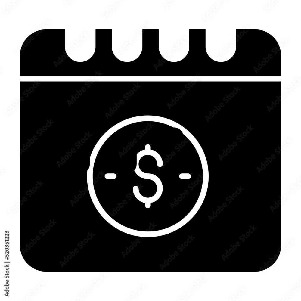 Icon of money with calendar, solid design of payment day Icon of money with calendar, solid design of payment day