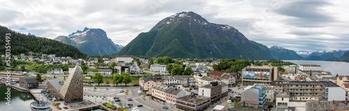 Obraz na płótnie Åndalsnes from Åndalsnes Harbor in Hellesylt Møre og Romsdal in Norway (Norwegen, Norge or Noreg) w salonie