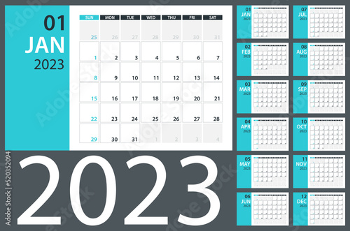2023 Calendar Planner - Vector. Template Mock up