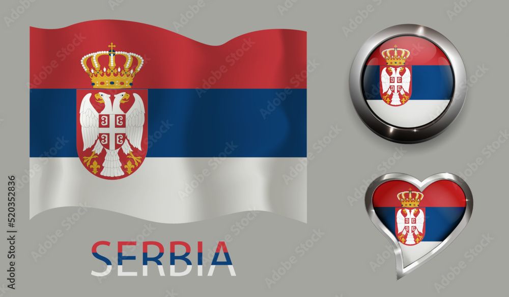 set nation Serbia flag glossy button heart set nation Serbia flag glossy button heart