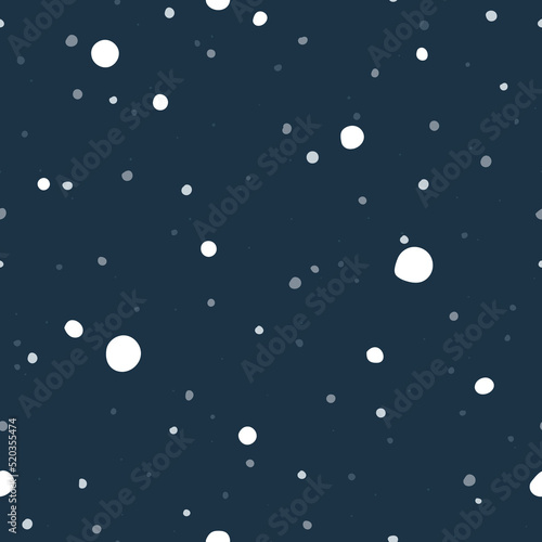 Seamless vector pattern of flying winter snow. White fluffy flakes of snow float.