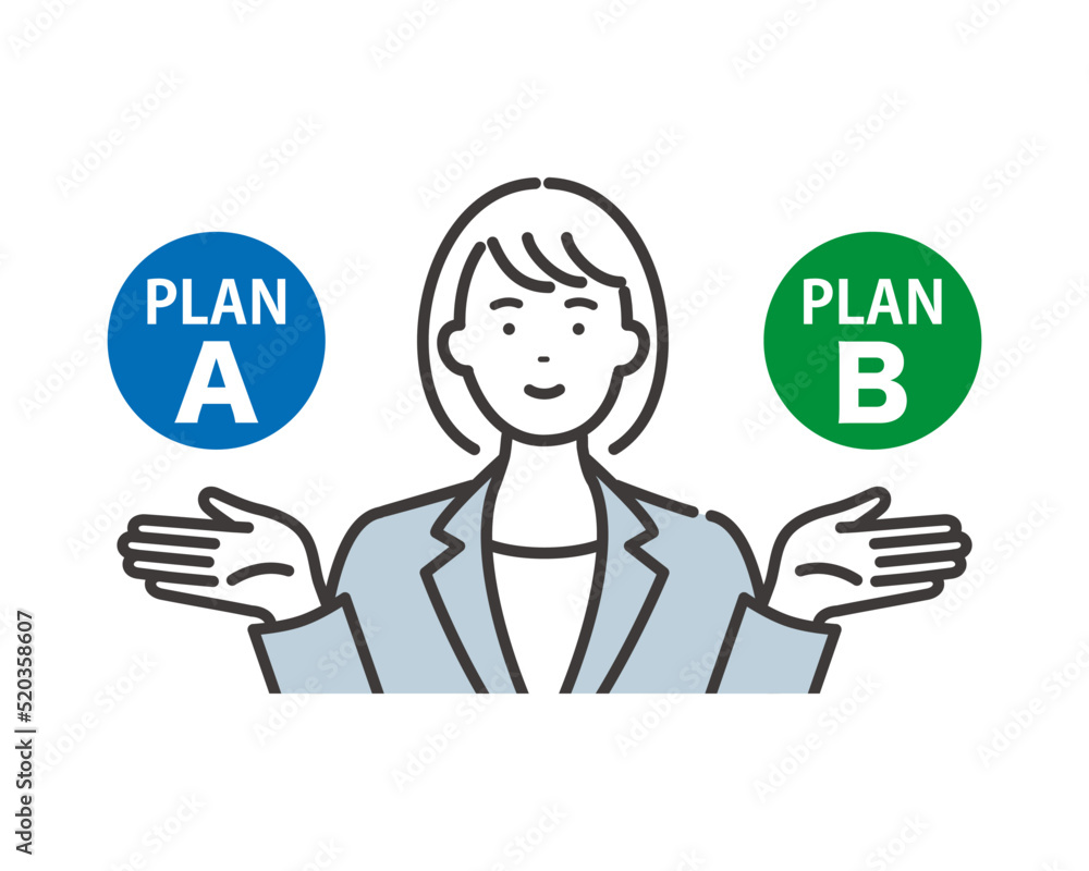 AとBを提案する若いビジネスウーマン　比較して説明