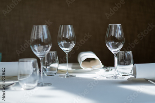 empty glass of water on the table with blur background