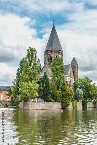 New temple and Jardin d'Amour near the river in Metz, France