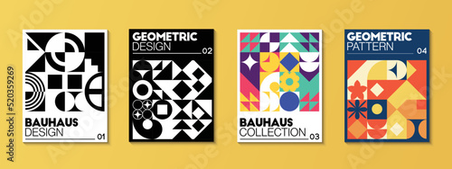 Abstract bauhaus geometric pattern background, vector circle, triangle and square lines art. Perfect for painting, poster, billboard, flyer or cover art