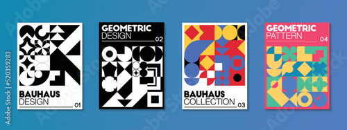 Abstract bauhaus geometric pattern background, vector circle, triangle and square lines art. Perfect for painting, poster, billboard, flyer or cover art © QuoDesign