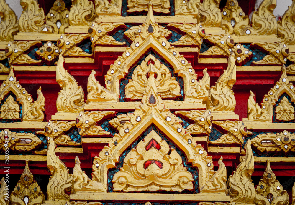 Details and fragments of old traditional buddhist temple in Thailand