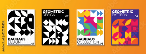 Abstract bauhaus geometric pattern background, vector circle, triangle and square lines art. Perfect for painting, poster, billboard, flyer or cover art