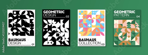 Abstract bauhaus geometric pattern background, vector circle, triangle and square lines art. Perfect for painting, poster, billboard, flyer or cover art