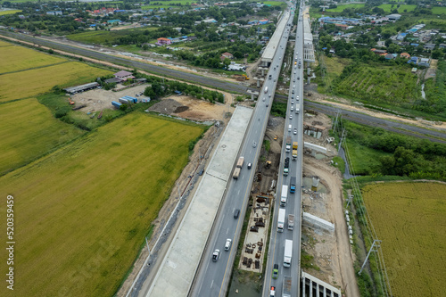 aerial view of highway with car, road top view, transportation