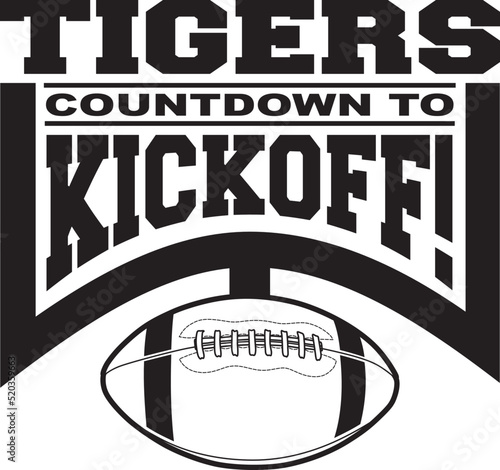 Tigers Football Countdown to Kickoff is a team design template that includes text, a graphic goal post and a football. Great for Tigers t-shirts, mugs, advertising and promotion for teams or schools.