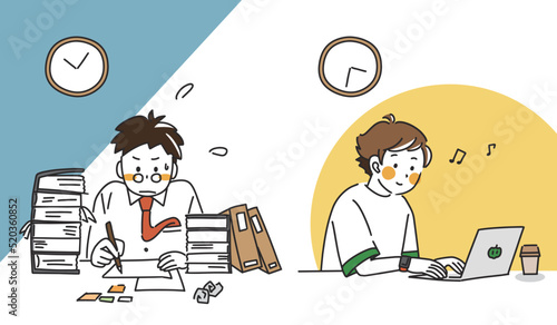 デジタルとアナログの対照的会社社員