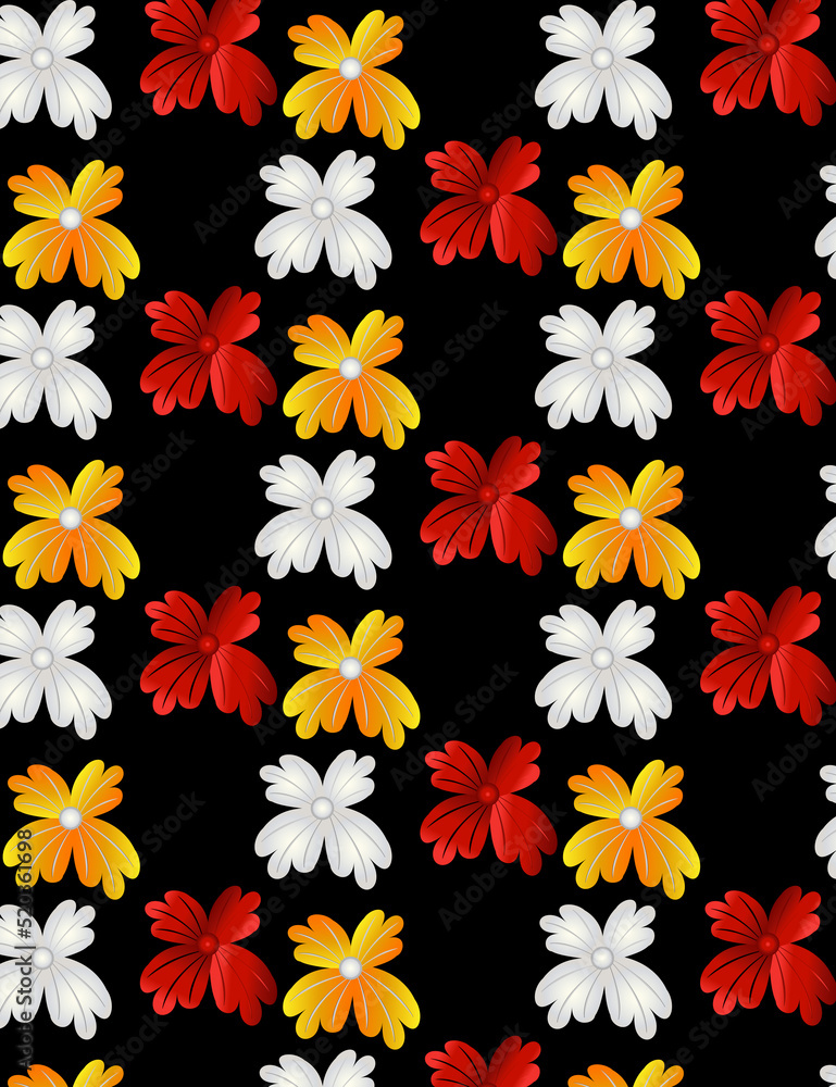 et colorful flowers pattern design vector on solid black color