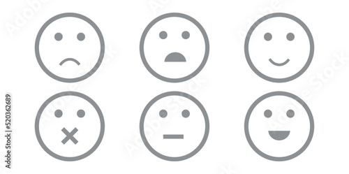 Grey Iconic illustration of satisfaction level. Range to assess the emotions of your content. Feedback in form of emotions. User experience. Customer feedback. Excellent, good, happy, Cray