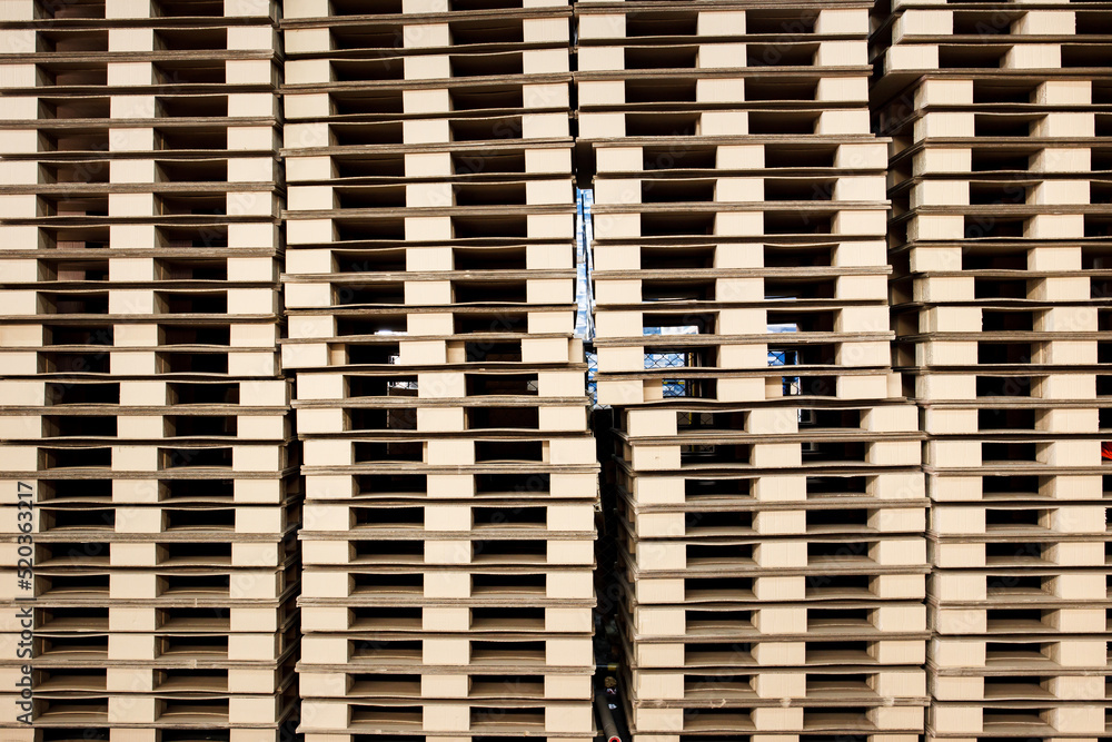 Stacked modern cardboard pallets, logistic and transportation packaging innovation. Stacked modern cardboard pallets, logistic and transportation packaging innovation.