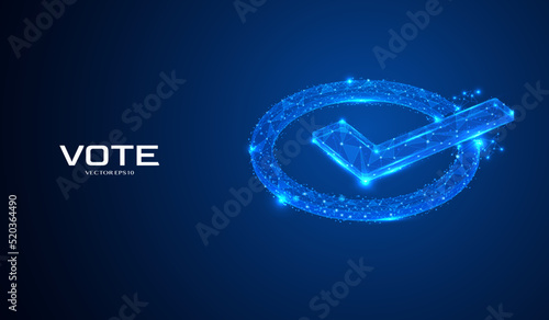 Abstract low poly wireframe check, approve, vote, symbol isometric design concept vector. Digital futuristic blue background. 