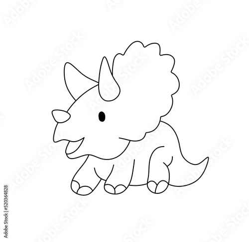 Vector isolated cute cartoon dinosaur baby dino toy colorless black and white contour line drawing