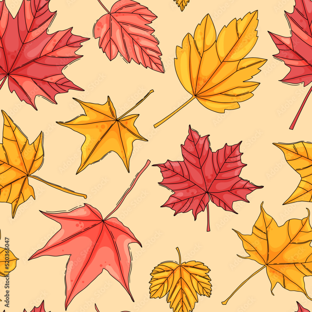 Obraz premium Autumn maple leaf seamless pattern. Coloured tree leaves print