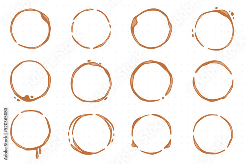Collection of coffee cup round stains of simple shapes.