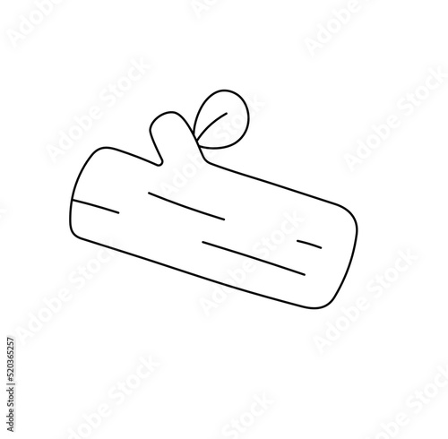Vector isolated one log with a twig and leaf  colorless black and white contour line doodle drawing
