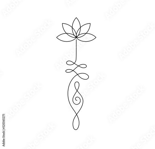 Vector isolated unalome with lotus sacred buddhist line hand drawn symbol