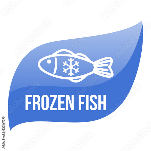 Frozen fish logo. Seafood package label, storage instruction vector design