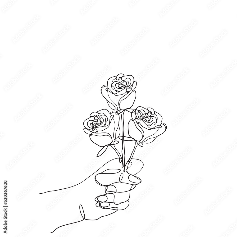 continuous line drawing hand holding hand carrying a bouquet of flowers illustration continuous line drawing hand holding hand carrying a bouquet of flowers illustration