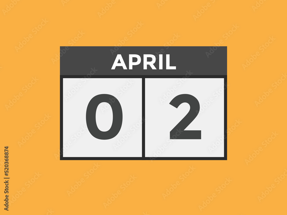 April 2 Calendar icon Design. Calendar Date 2nd April. Calendar template
April 2 Calendar icon Design. Calendar Date 2nd April. Calendar template