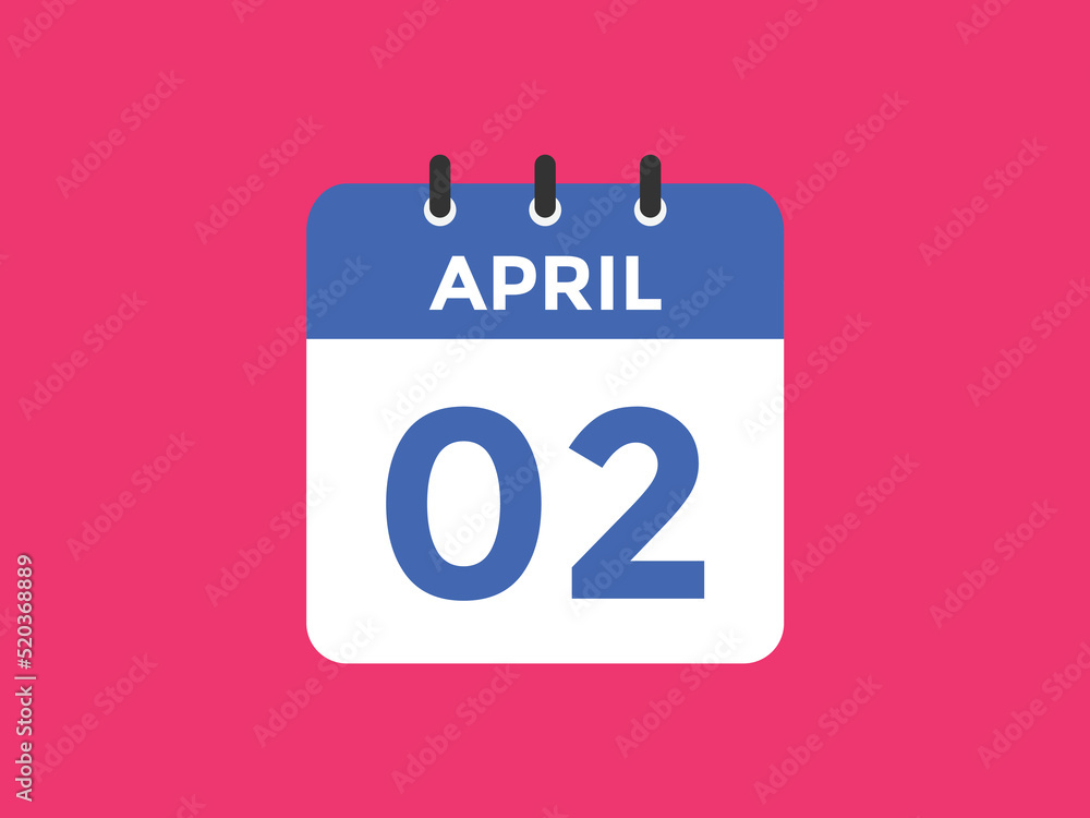 April 2 Calendar icon Design. Calendar Date 2nd April. Calendar template
April 2 Calendar icon Design. Calendar Date 2nd April. Calendar template