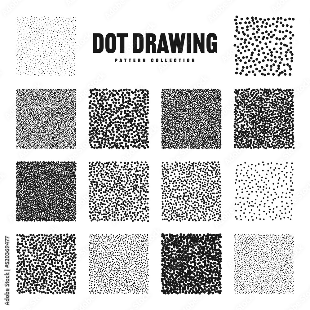 Square shaped dotted objects, stipple elements. Stippling, dotwork drawing, shading using dots. Pixel disintegration, halftone effect. White noise grainy texture, pattern. Vector illustration Square shaped dotted objects, stipple elements. Stippling, dotwork drawing, shading using dots. Pixel disintegration, halftone effect. White noise grainy texture, pattern. Vector illustration