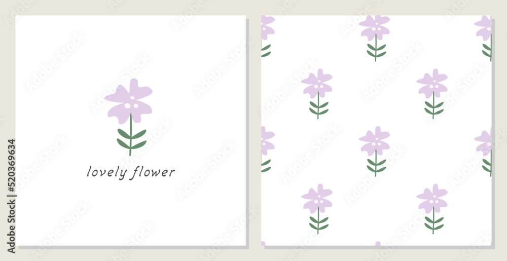 Lovely flower in cartoon style. Print and seamless floral pattern in pastel colors