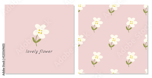 Lovely flower in cartoon style. Print and seamless floral pattern in pastel colors