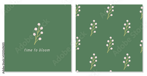 A beautiful flowering branch. Print and seamless floral pattern in pastel colors