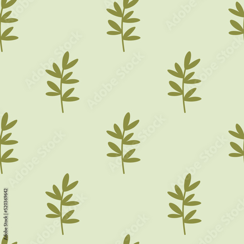 Plant twig with leaves seamless repeat pattern.