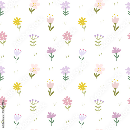 Seamless pattern with cute cute flowers in pastel colors
