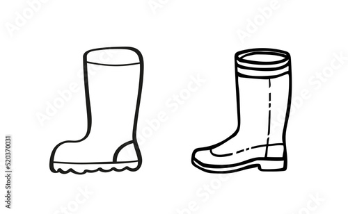 Rubber boot line icon set. Wellington rain boots. Vector sketch illustration. Rain boot outline icon. Hand drawn rubber boots. Doodle drawing illustration
