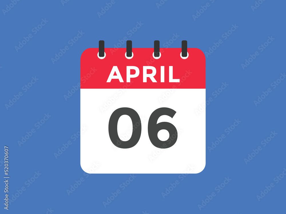 April 6 calendar reminder. 6th April daily calendar icon template. Vector illustration
April 6 calendar reminder. 6th April daily calendar icon template. Vector illustration