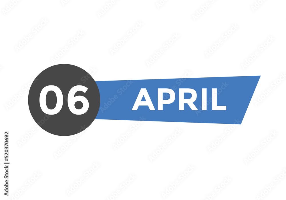 Obraz premium April 6 Calendar icon Design. Calendar Date 6th April. Calendar template 
