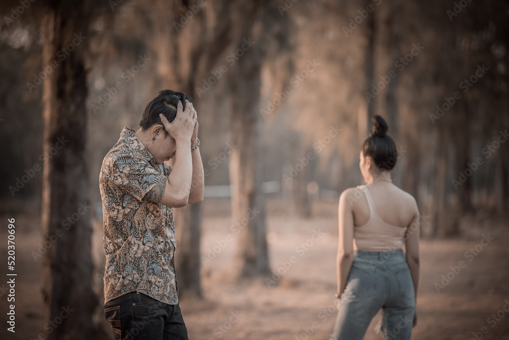Fototapeta premium sad woman looking your boyfriend walking leave life her vintage style,heartbreak woman outdoor concept