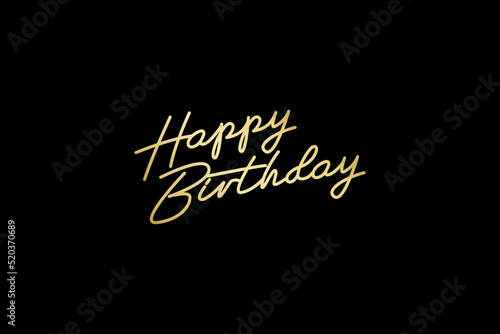 Happy birthday vector horizontal illustration on black background with golgen text photo