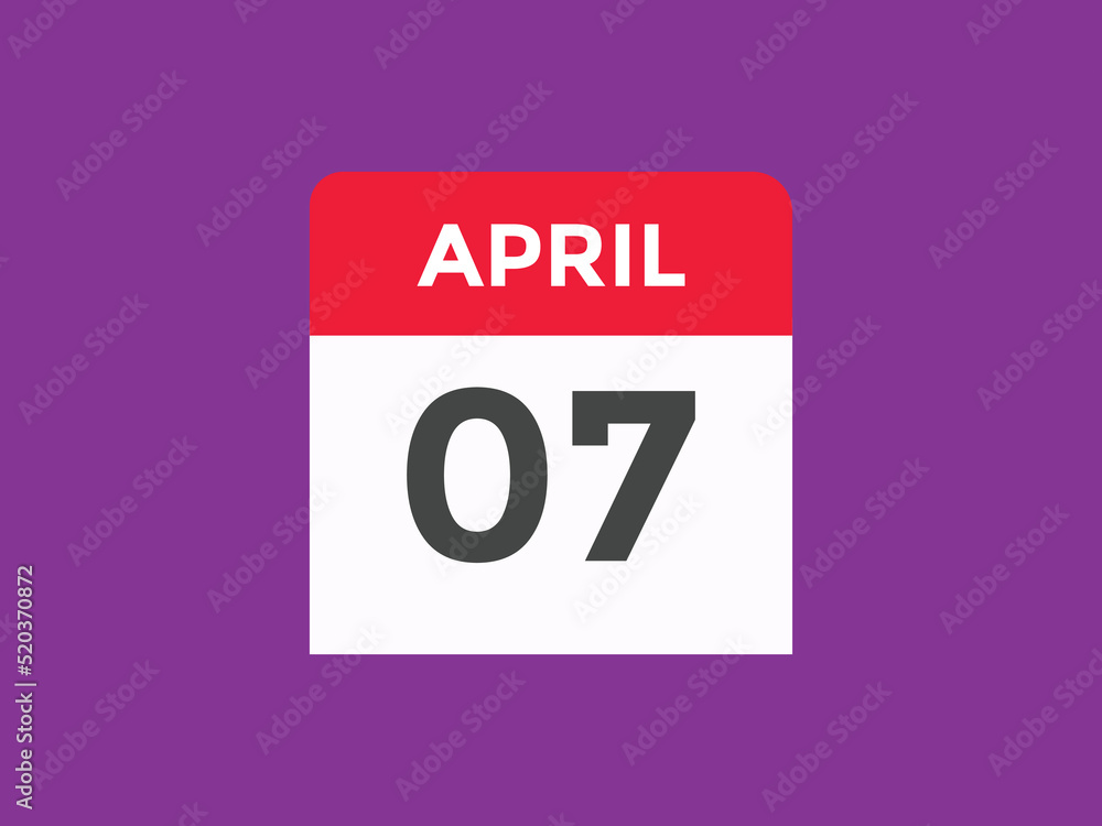 April 7 calendar reminder. 7th April daily calendar icon template. Vector illustration
April 7 calendar reminder. 7th April daily calendar icon template. Vector illustration