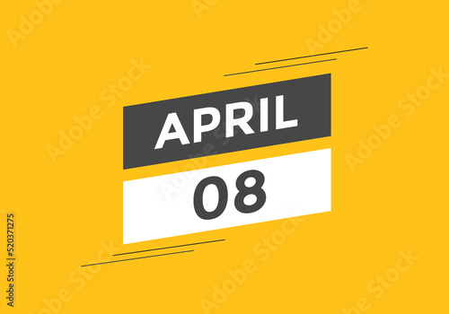 April 8 calendar reminder. 8th April daily calendar icon template. Vector illustration 